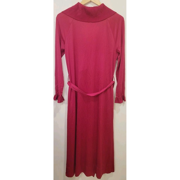 Vtg 60s Nylon Robe Red Size Small Long Peignoir Ruffle Pleated Sexy Lingerie USA - Picture 2 of 9